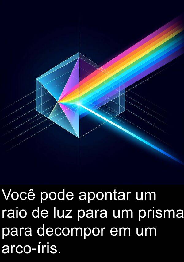 raio: Você pode apontar um raio de luz para um prisma para decompor em um arco-íris.