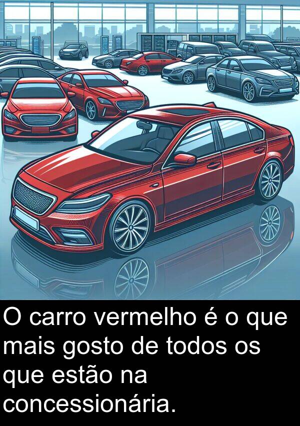 vermelho: O carro vermelho é o que mais gosto de todos os que estão na concessionária.