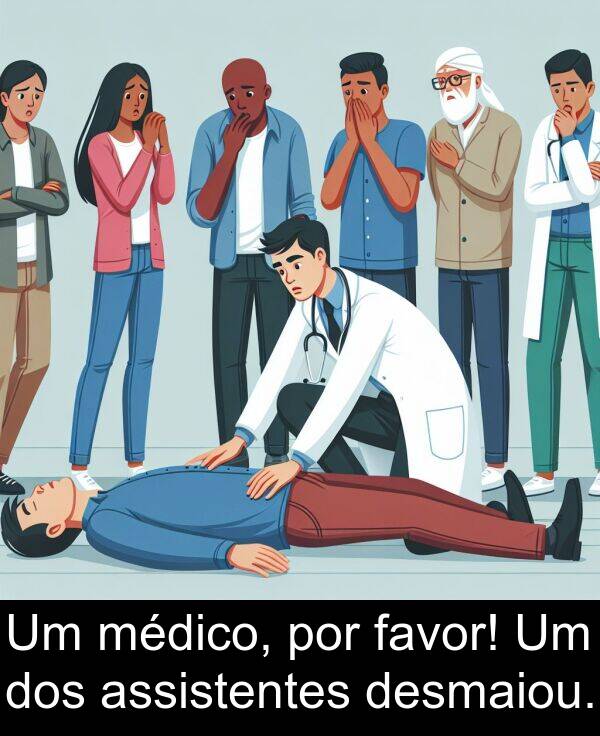 favor: Um médico, por favor! Um dos assistentes desmaiou.