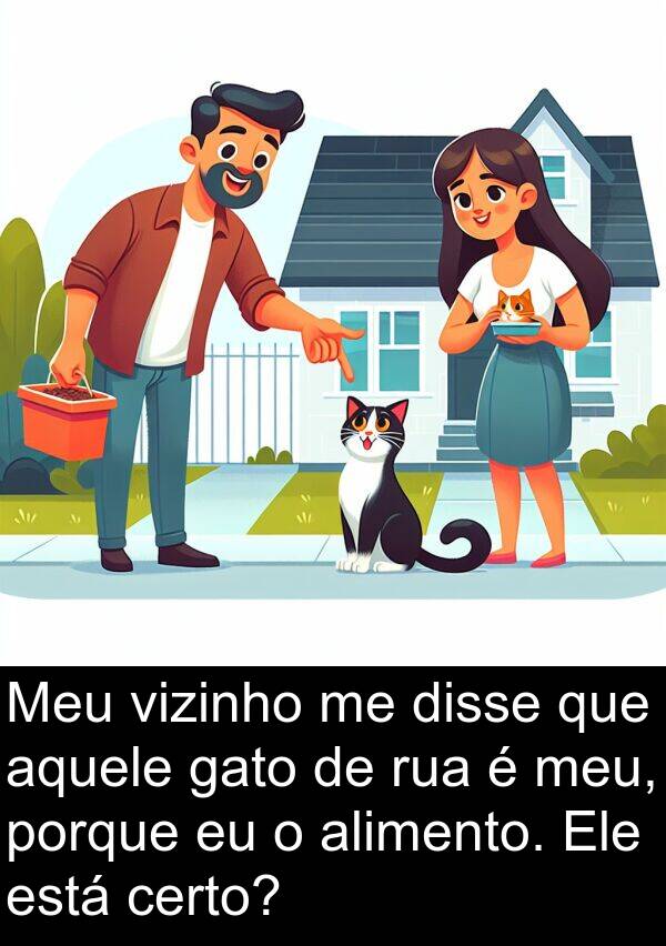 gato: Meu vizinho me disse que aquele gato de rua é meu, porque eu o alimento. Ele está certo?