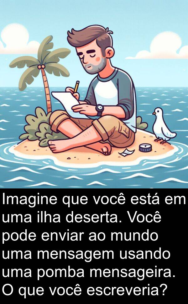 deserta: Imagine que você está em uma ilha deserta. Você pode enviar ao mundo uma mensagem usando uma pomba mensageira. O que você escreveria?