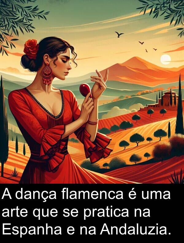 dança: A dança flamenca é uma arte que se pratica na Espanha e na Andaluzia.