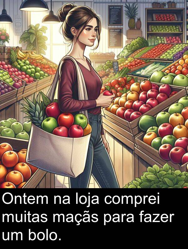 bolo: Ontem na loja comprei muitas maçãs para fazer um bolo.