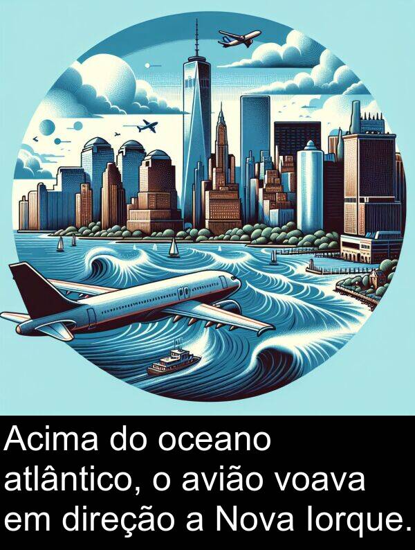 oceano: Acima do oceano atlântico, o avião voava em direção a Nova Iorque.