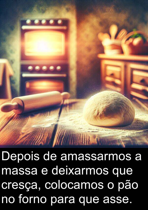 pão: Depois de amassarmos a massa e deixarmos que cresça, colocamos o pão no forno para que asse.