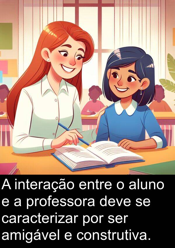 caracterizar: A interação entre o aluno e a professora deve se caracterizar por ser amigável e construtiva.