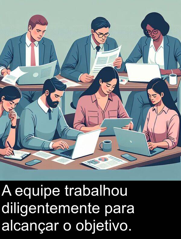 objetivo: A equipe trabalhou diligentemente para alcançar o objetivo.