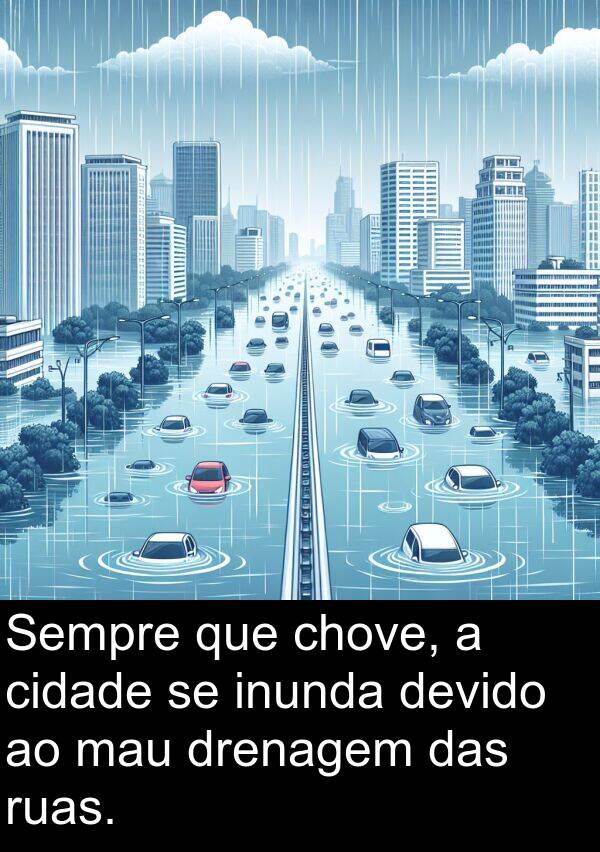 das: Sempre que chove, a cidade se inunda devido ao mau drenagem das ruas.