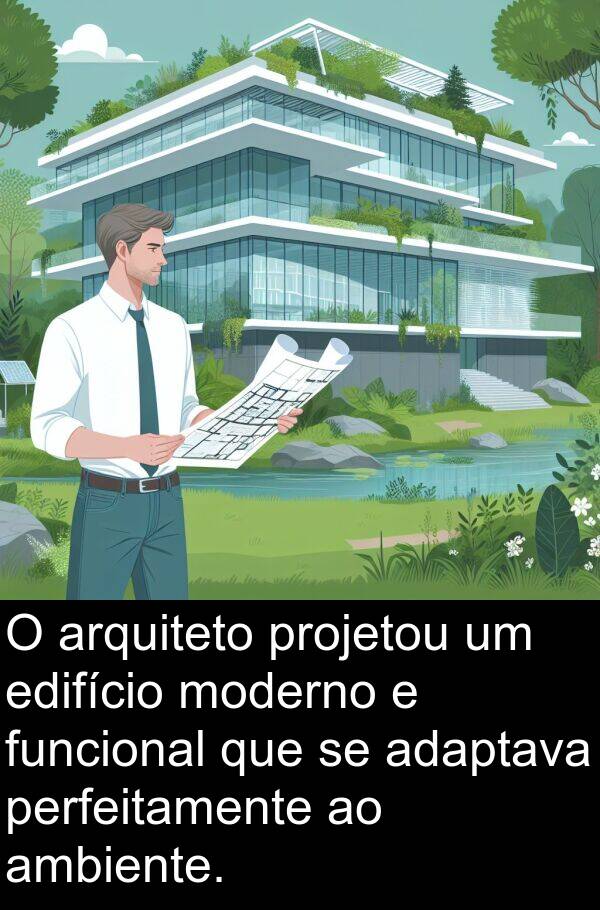 projetou: O arquiteto projetou um edifício moderno e funcional que se adaptava perfeitamente ao ambiente.