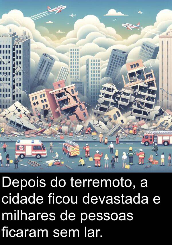 ficaram: Depois do terremoto, a cidade ficou devastada e milhares de pessoas ficaram sem lar.