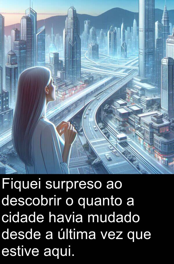 vez: Fiquei surpreso ao descobrir o quanto a cidade havia mudado desde a última vez que estive aqui.