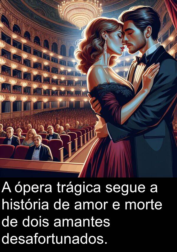 segue: A ópera trágica segue a história de amor e morte de dois amantes desafortunados.