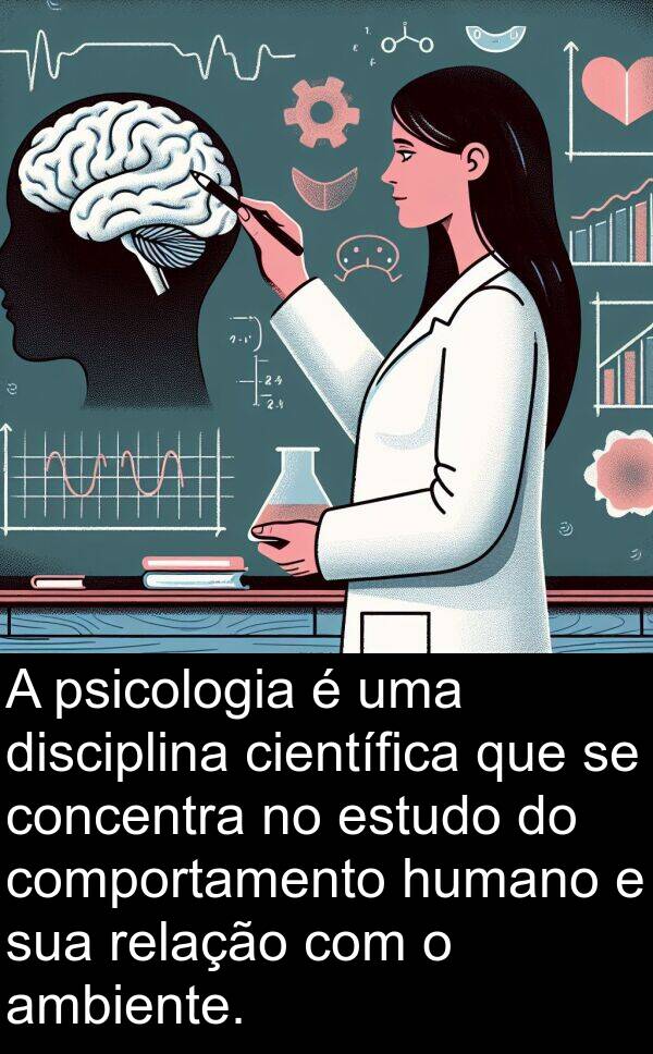 humano: A psicologia é uma disciplina científica que se concentra no estudo do comportamento humano e sua relação com o ambiente.