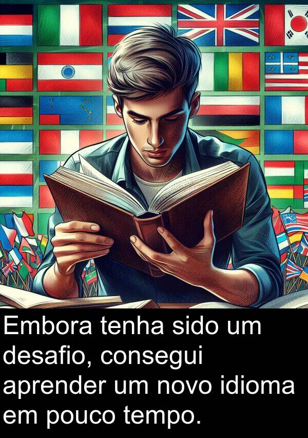 idioma: Embora tenha sido um desafio, consegui aprender um novo idioma em pouco tempo.