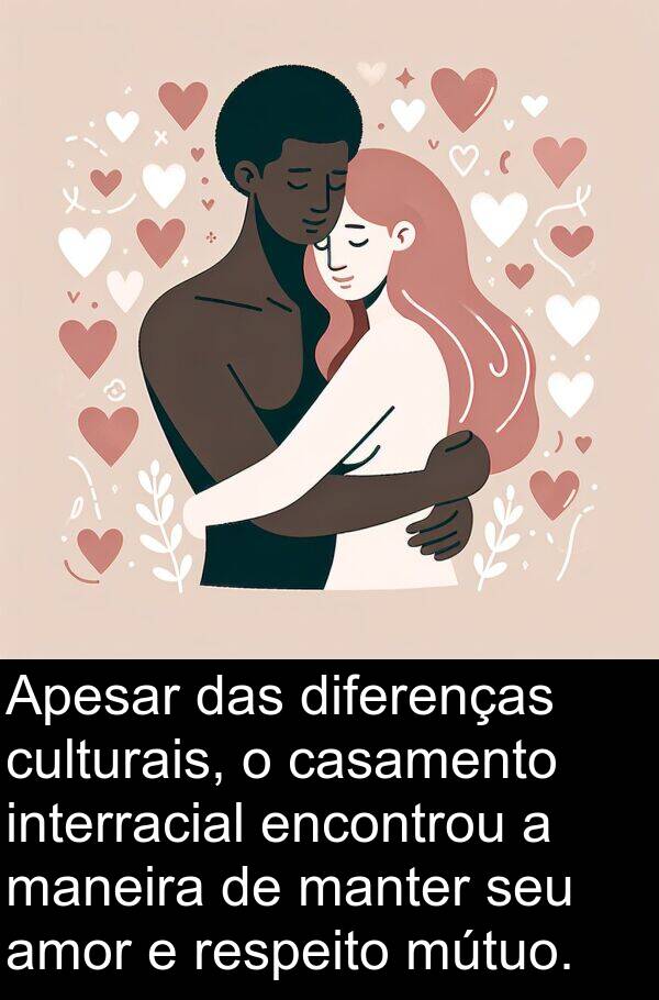 manter: Apesar das diferenças culturais, o casamento interracial encontrou a maneira de manter seu amor e respeito mútuo.