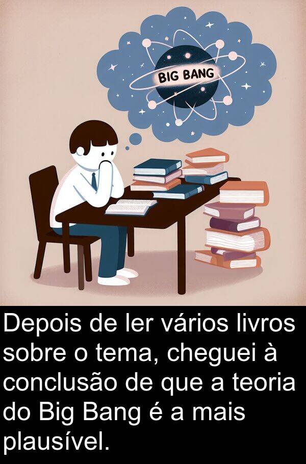 ler: Depois de ler vários livros sobre o tema, cheguei à conclusão de que a teoria do Big Bang é a mais plausível.