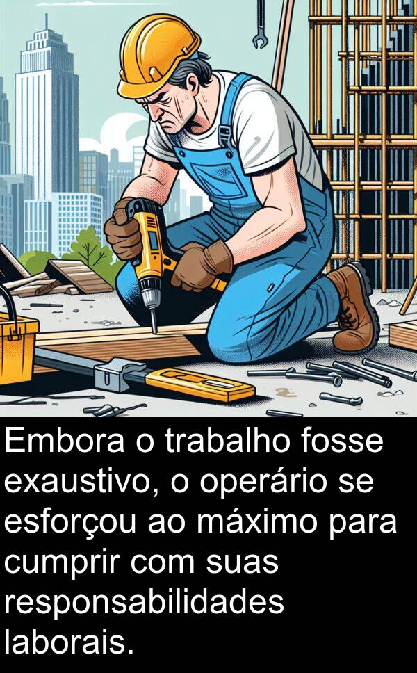 máximo: Embora o trabalho fosse exaustivo, o operário se esforçou ao máximo para cumprir com suas responsabilidades laborais.