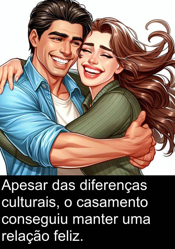 manter: Apesar das diferenças culturais, o casamento conseguiu manter uma relação feliz.