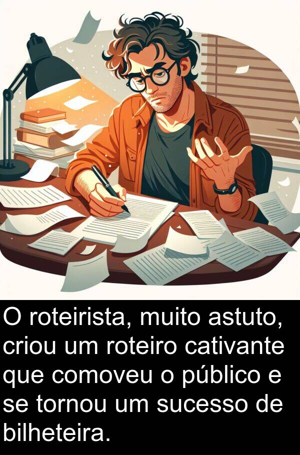 bilheteira: O roteirista, muito astuto, criou um roteiro cativante que comoveu o público e se tornou um sucesso de bilheteira.