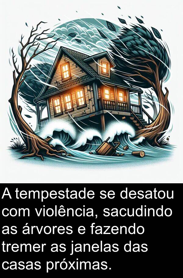 desatou: A tempestade se desatou com violência, sacudindo as árvores e fazendo tremer as janelas das casas próximas.