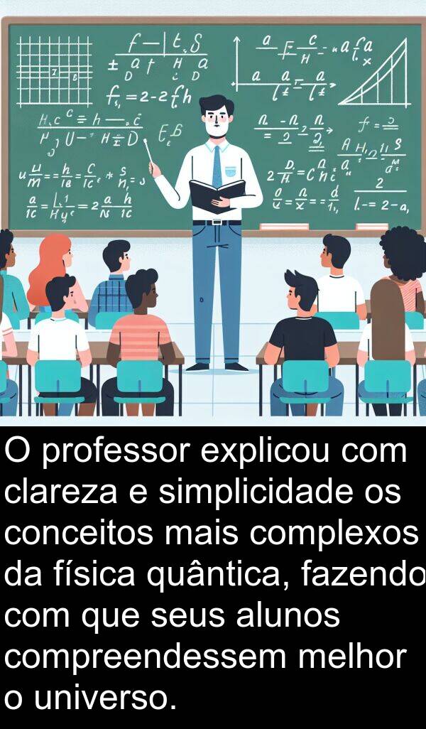 quântica: O professor explicou com clareza e simplicidade os conceitos mais complexos da física quântica, fazendo com que seus alunos compreendessem melhor o universo.