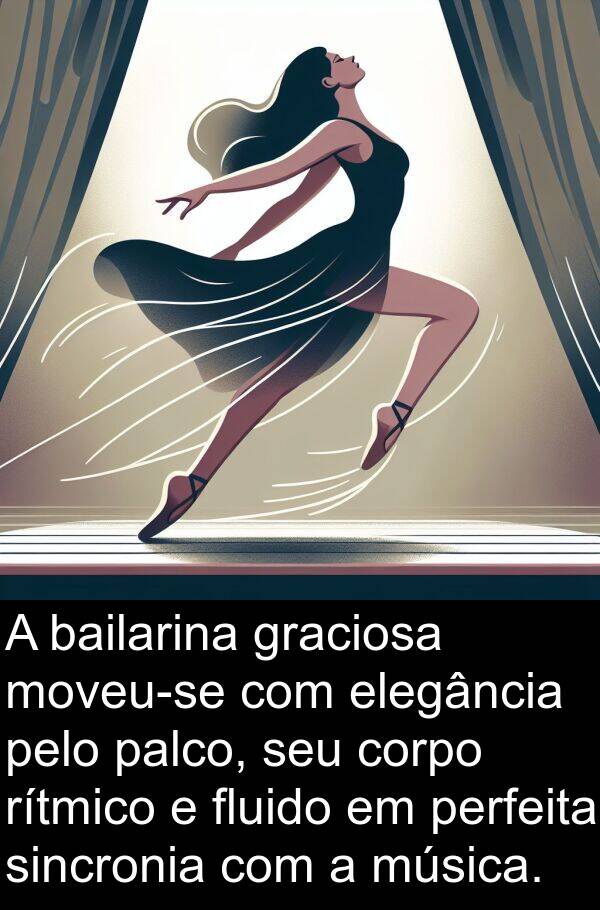 bailarina: A bailarina graciosa moveu-se com elegância pelo palco, seu corpo rítmico e fluido em perfeita sincronia com a música.