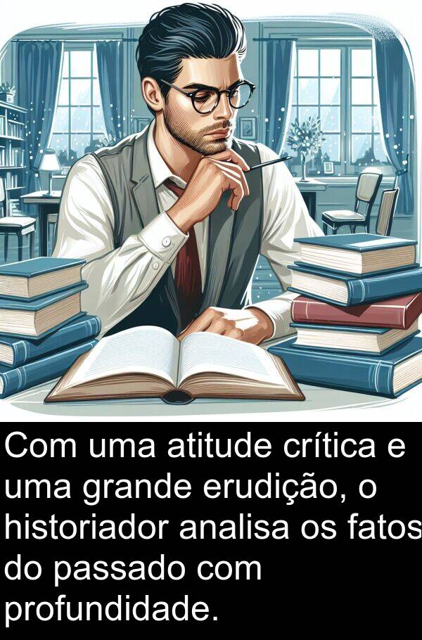 passado: Com uma atitude crítica e uma grande erudição, o historiador analisa os fatos do passado com profundidade.