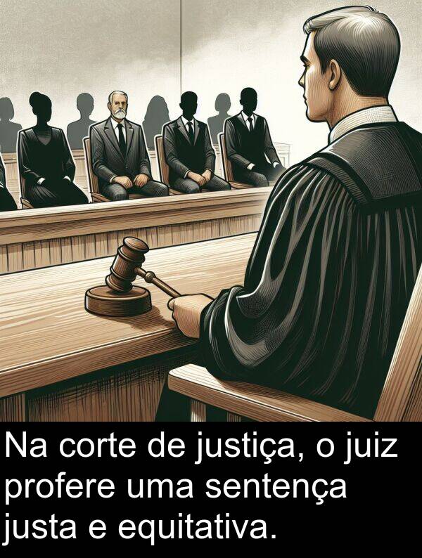 juiz: Na corte de justiça, o juiz profere uma sentença justa e equitativa.