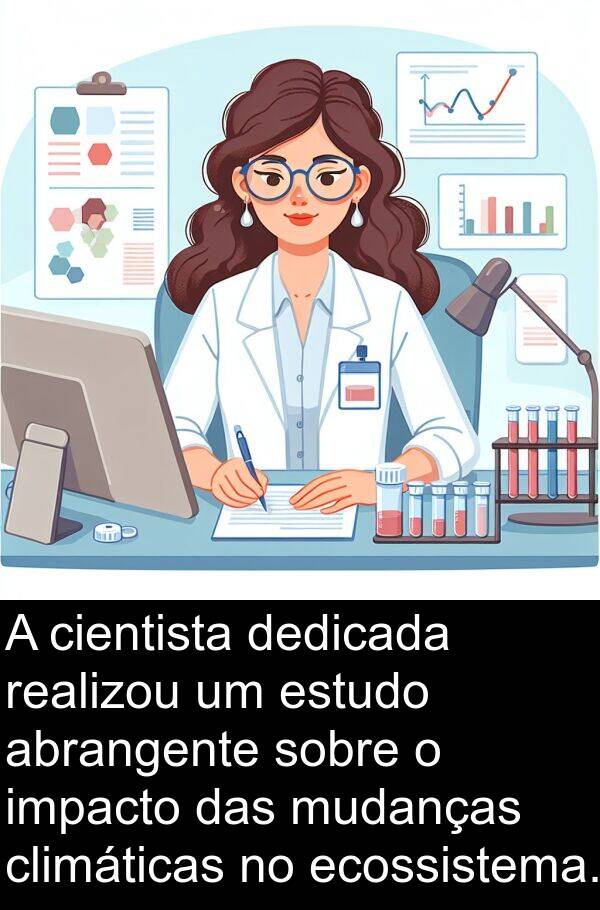 dedicada: A cientista dedicada realizou um estudo abrangente sobre o impacto das mudanças climáticas no ecossistema.