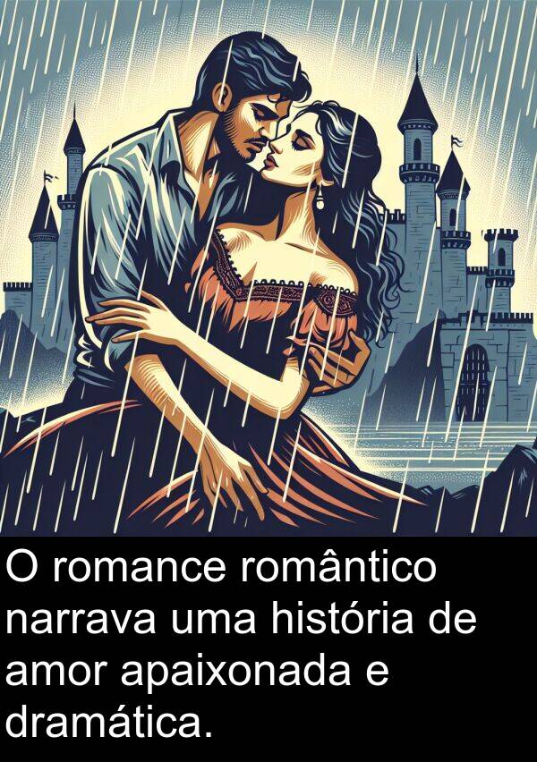 história: O romance romântico narrava uma história de amor apaixonada e dramática.