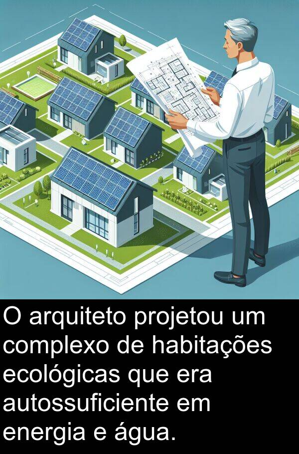 habitações: O arquiteto projetou um complexo de habitações ecológicas que era autossuficiente em energia e água.