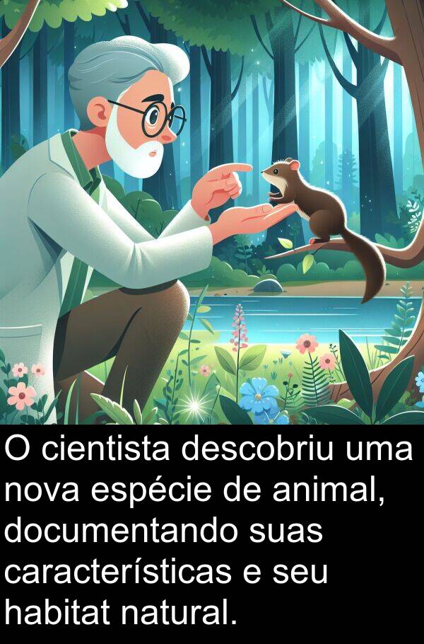 habitat: O cientista descobriu uma nova espécie de animal, documentando suas características e seu habitat natural.