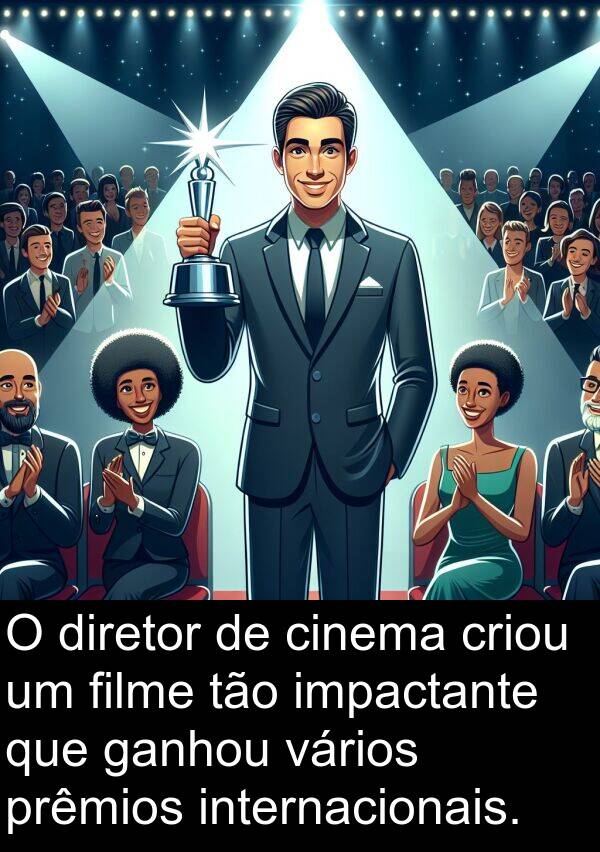 impactante: O diretor de cinema criou um filme tão impactante que ganhou vários prêmios internacionais.