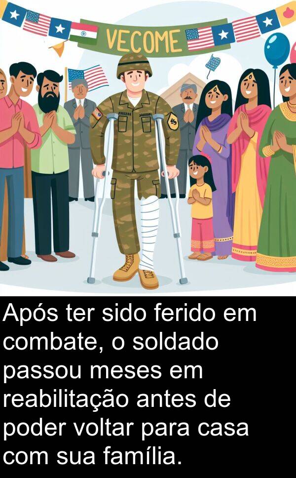 ter: Após ter sido ferido em combate, o soldado passou meses em reabilitação antes de poder voltar para casa com sua família.