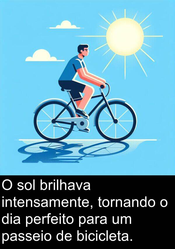 passeio: O sol brilhava intensamente, tornando o dia perfeito para um passeio de bicicleta.