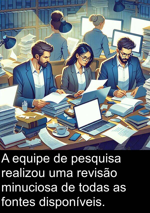 realizou: A equipe de pesquisa realizou uma revisão minuciosa de todas as fontes disponíveis.