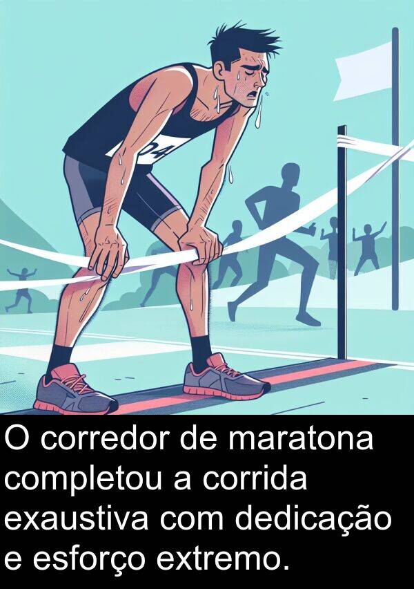 maratona: O corredor de maratona completou a corrida exaustiva com dedicação e esforço extremo.