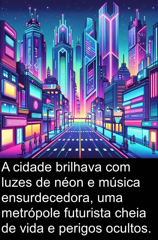 ocultos: A cidade brilhava com luzes de néon e música ensurdecedora, uma metrópole futurista cheia de vida e perigos ocultos.