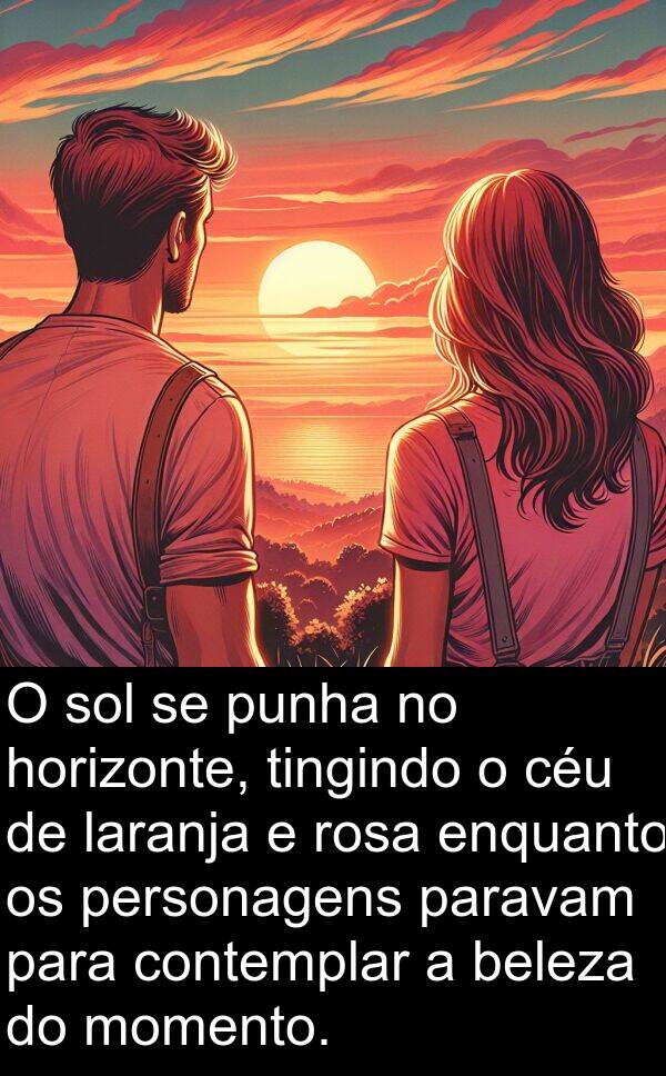 paravam: O sol se punha no horizonte, tingindo o céu de laranja e rosa enquanto os personagens paravam para contemplar a beleza do momento.