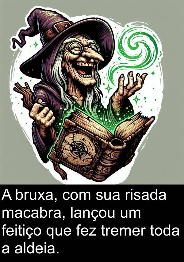 feitiço: A bruxa, com sua risada macabra, lançou um feitiço que fez tremer toda a aldeia.