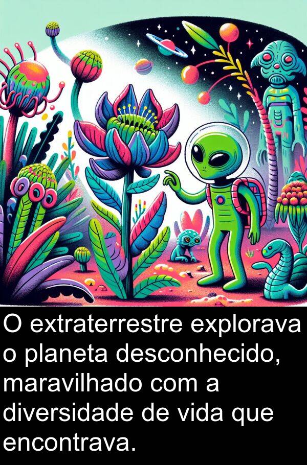 maravilhado: O extraterrestre explorava o planeta desconhecido, maravilhado com a diversidade de vida que encontrava.