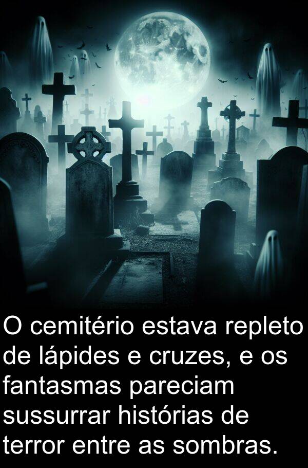 lápides: O cemitério estava repleto de lápides e cruzes, e os fantasmas pareciam sussurrar histórias de terror entre as sombras.