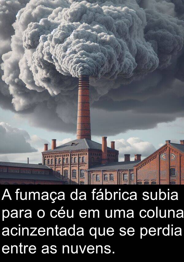 fábrica: A fumaça da fábrica subia para o céu em uma coluna acinzentada que se perdia entre as nuvens.