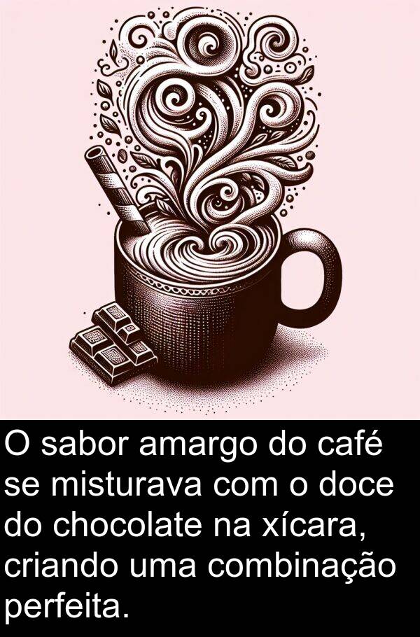 café: O sabor amargo do café se misturava com o doce do chocolate na xícara, criando uma combinação perfeita.