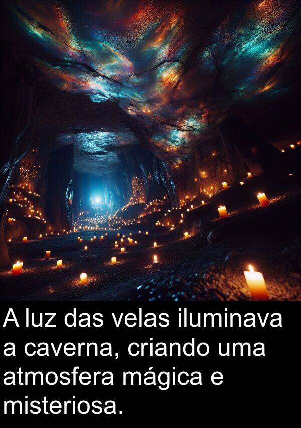 mágica: A luz das velas iluminava a caverna, criando uma atmosfera mágica e misteriosa.