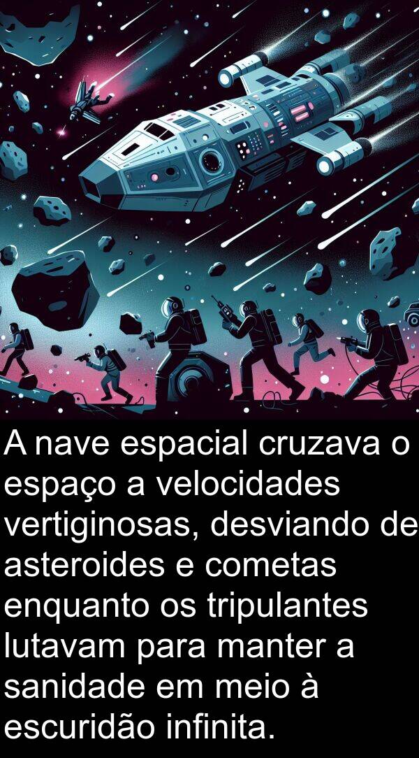 manter: A nave espacial cruzava o espaço a velocidades vertiginosas, desviando de asteroides e cometas enquanto os tripulantes lutavam para manter a sanidade em meio à escuridão infinita.