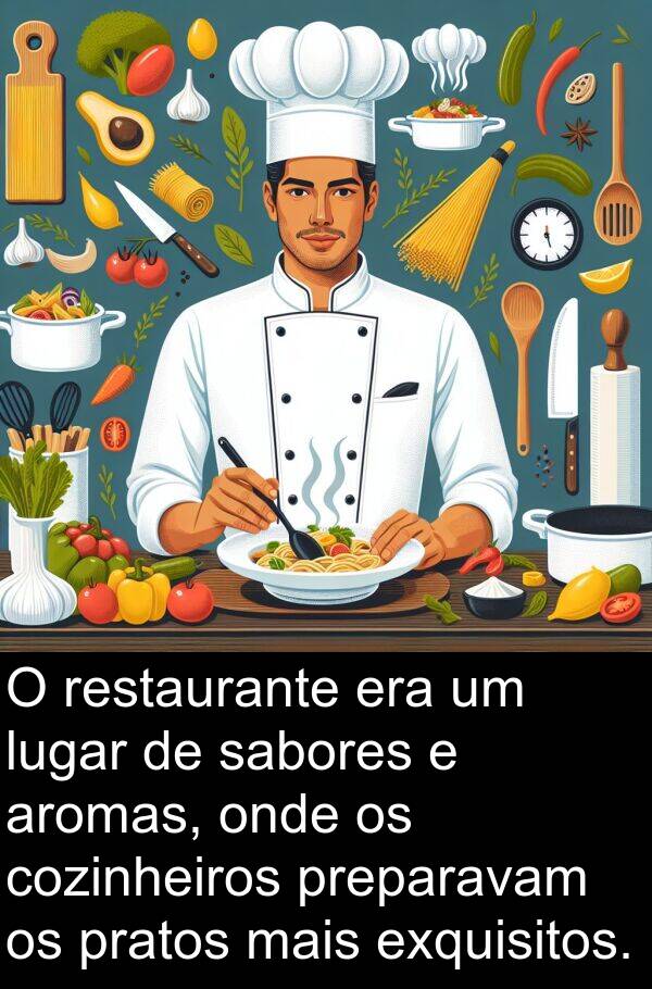 sabores: O restaurante era um lugar de sabores e aromas, onde os cozinheiros preparavam os pratos mais exquisitos.