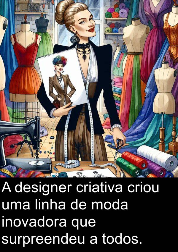 surpreendeu: A designer criativa criou uma linha de moda inovadora que surpreendeu a todos.