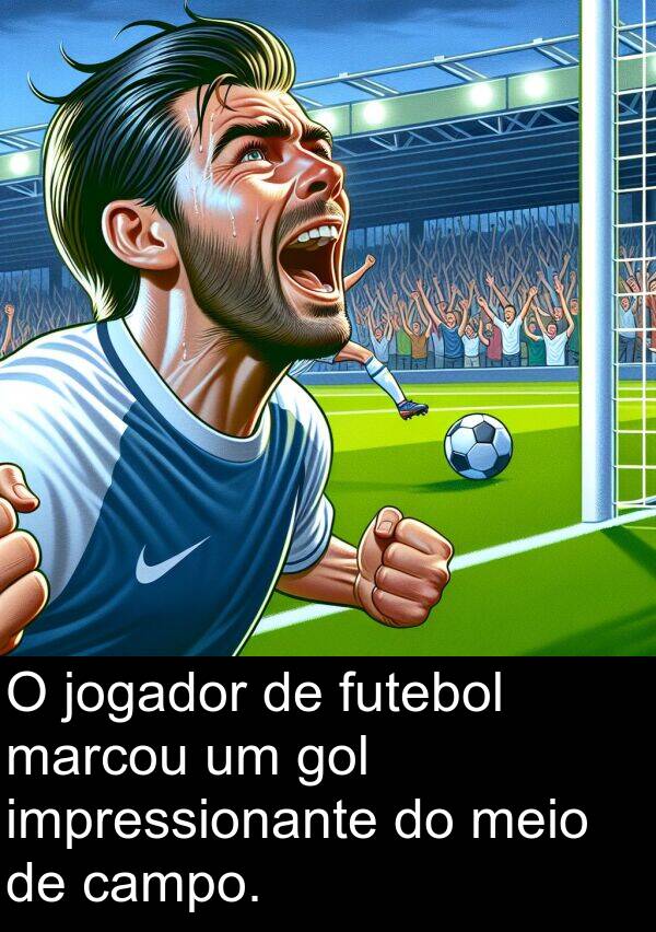 gol: O jogador de futebol marcou um gol impressionante do meio de campo.