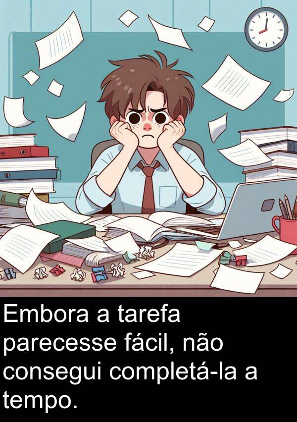 parecesse: Embora a tarefa parecesse fácil, não consegui completá-la a tempo.